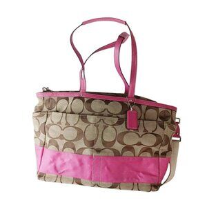 Coach diaperbag Signature Brown Pink Canvas tote shoulder Bag F13803
